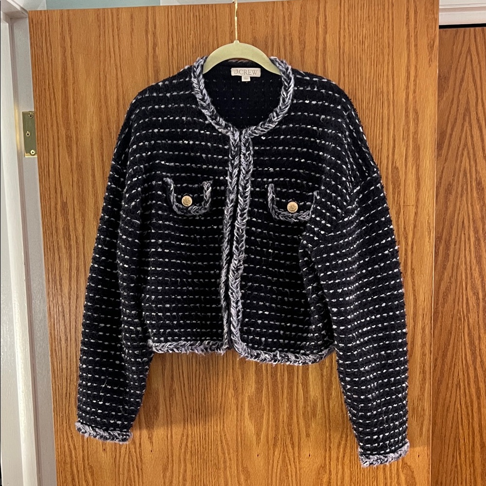 J. Crew Cropped Lady Jacket. Size Large. Navy/White. Gold Buttons. Like New!
